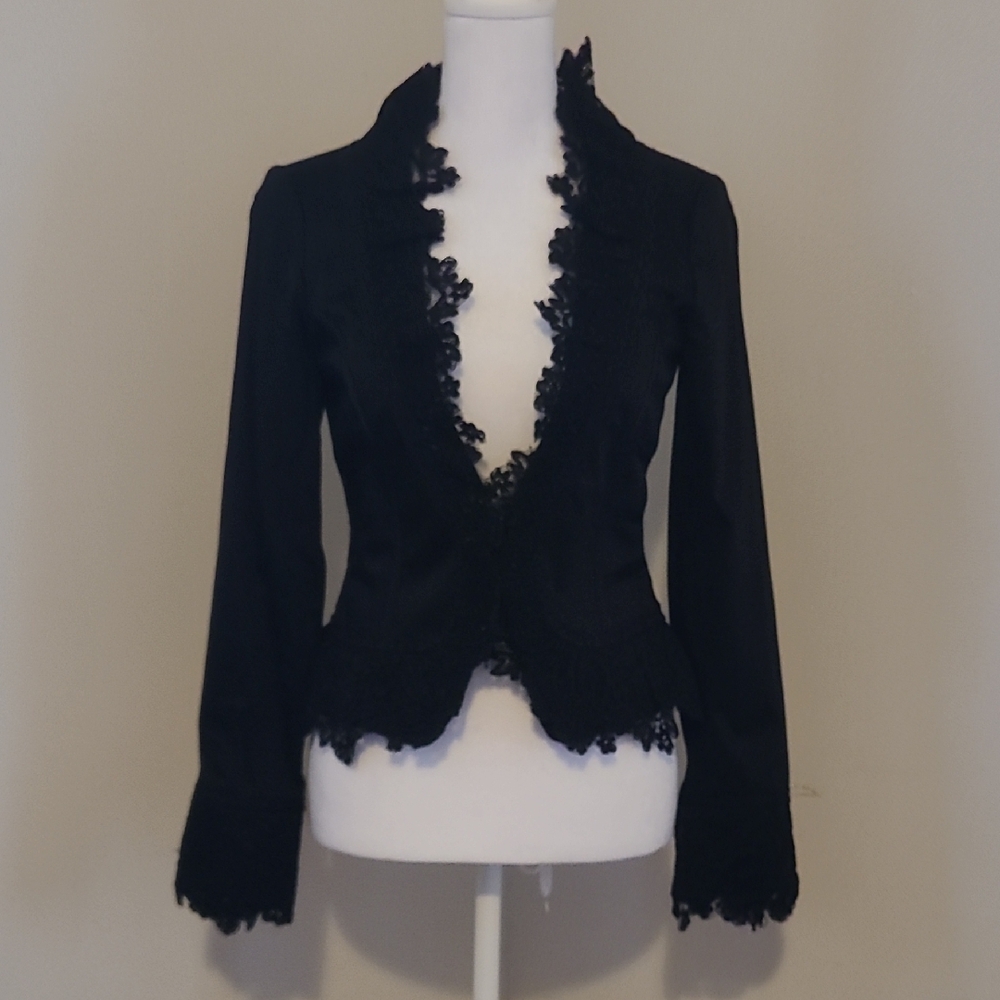 Elegant Black Lace Trim Jacket